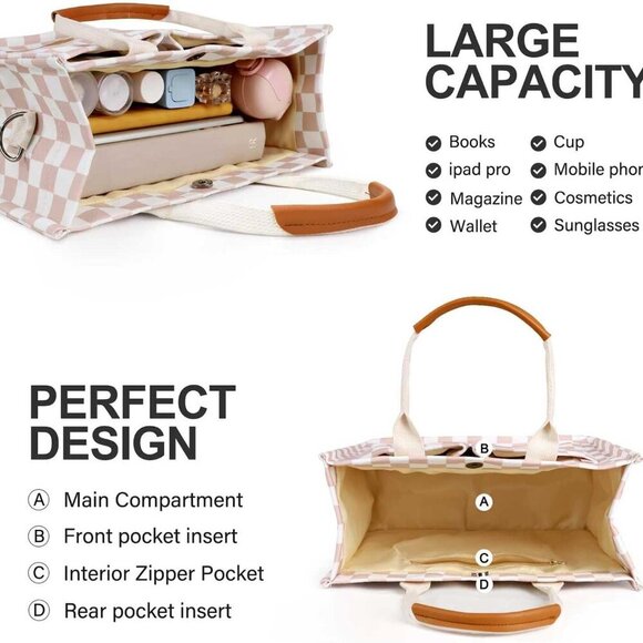 Lightweight and Durable Canvas Tote Bag for Women - Magnetic Closure & Pockets - Picture 3 of 6